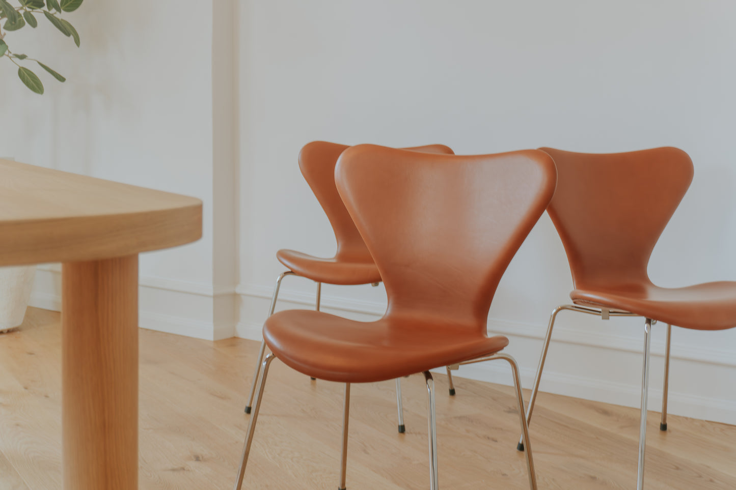 Arne Jacobsen, Syveren chair / Soft leather / Cognac